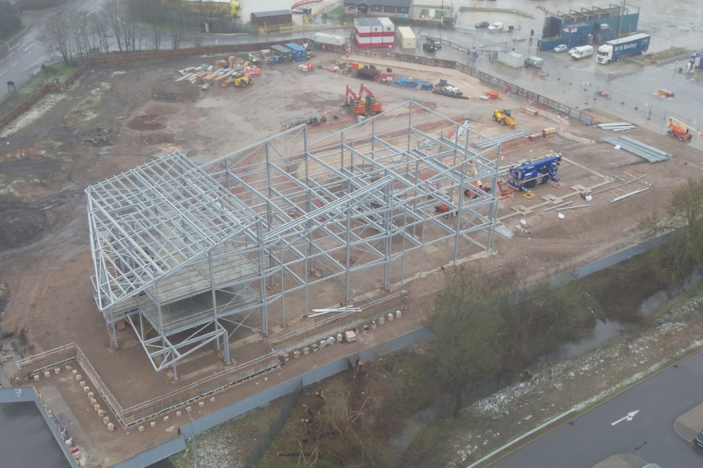 Drone shot of construction site for a new college.